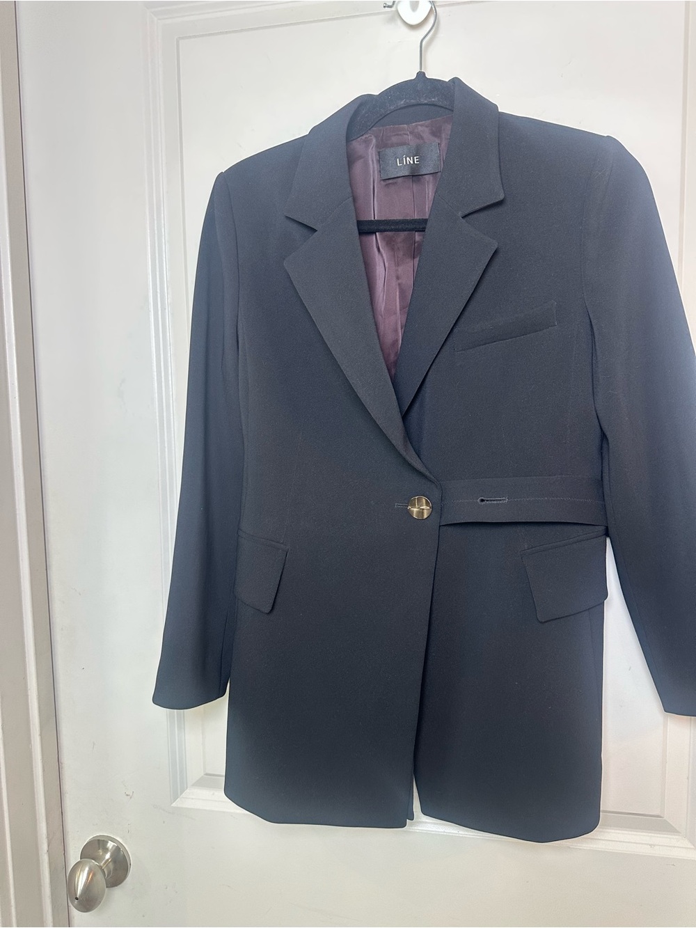 LINE THE LABEL Adjustable Waist Wrap Tailored Black Blazer, Small/Medium